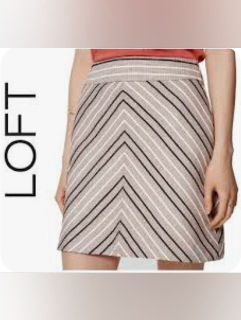 LOFT Chevron Stripe A-Line Skirt in Neutral Taupe
